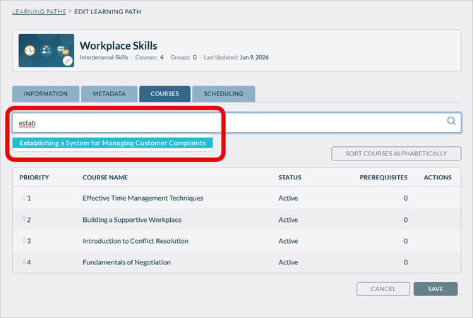 Add Course to Learning Path
