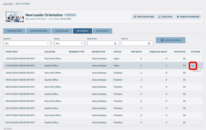 Classroom Offering Roster