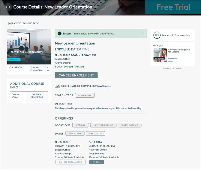 Learner Enrollment Confirmation