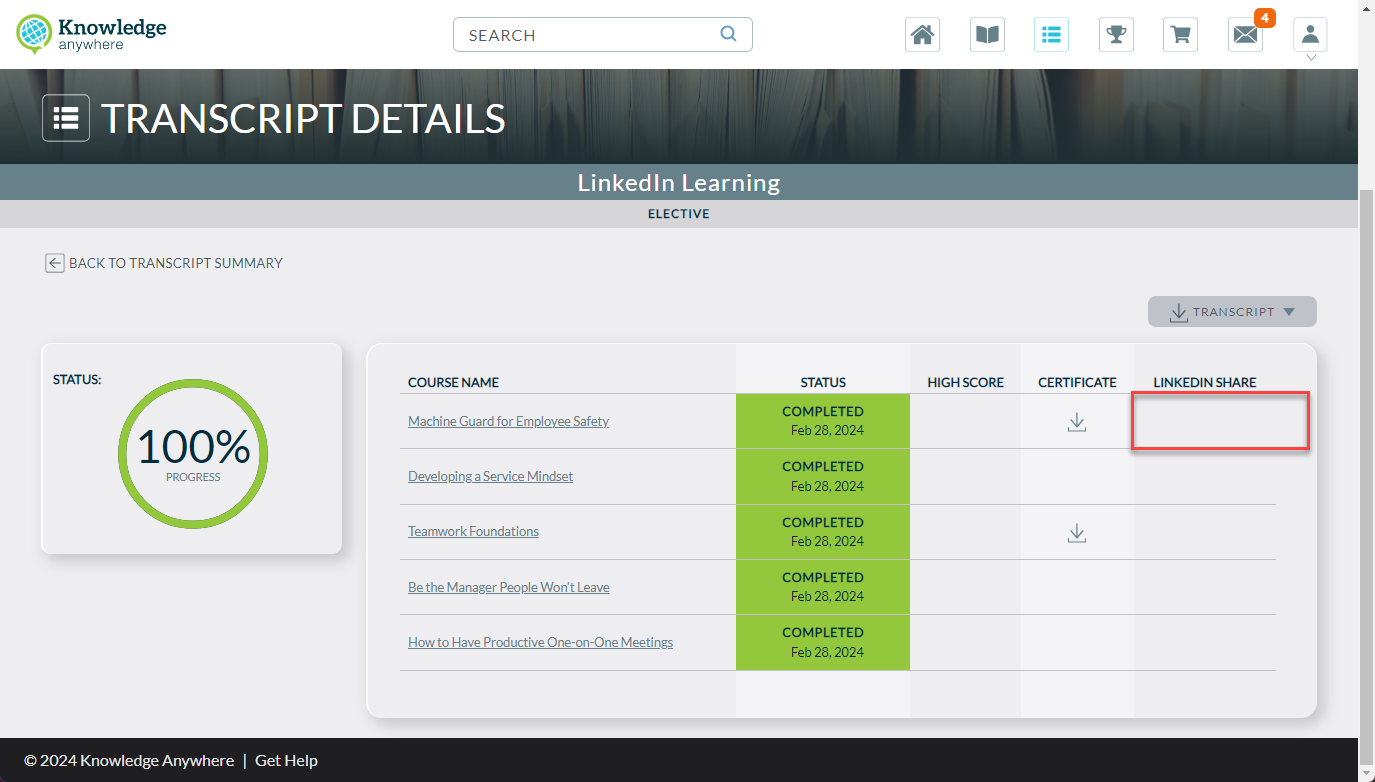 How do I share my course completions to my LinkedIn profile?